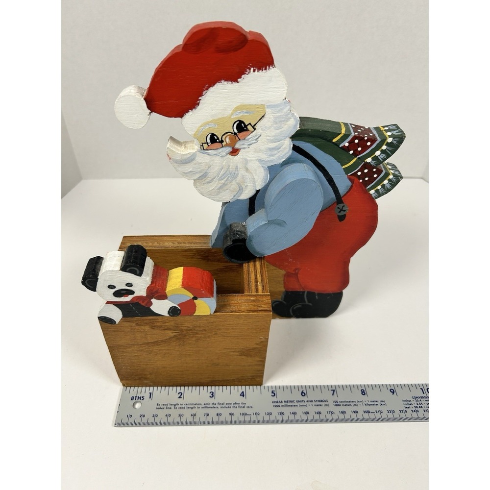 Handmade Wooden Painted Santa & Toys Freestanding Decor VTG - Picture 9 of 10